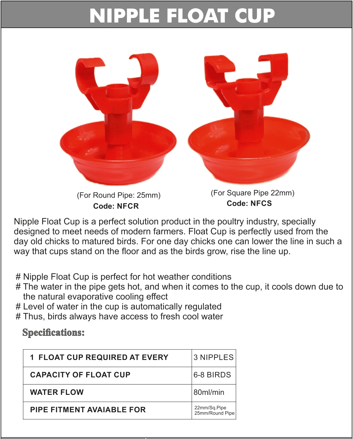 GKI POULTRY Poultry Nipple Drinker Float Cup For Square Pipe (Pack Of 5)-Free Delivery