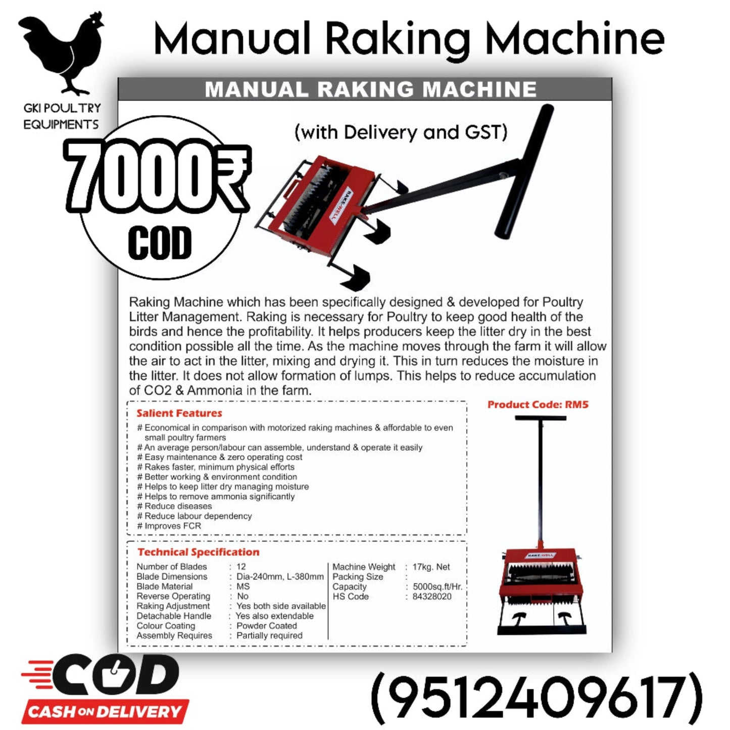 Poultry Raking Machine Manual -Free Delivery