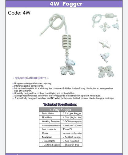 1/2" 4-Way Hanging Fogger Assembly with NRV (Pack of 5)-Free Delivery