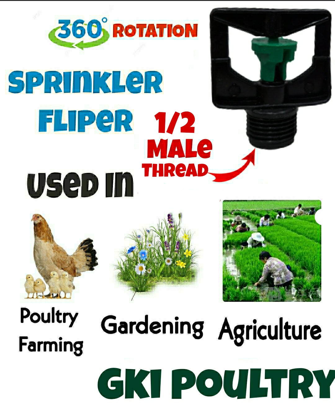 Water Sprinkler for Poultry Farm Garden Agriculture Irrigation Lawn Pipes Use Male Thread 1/2 (Pack of 5)