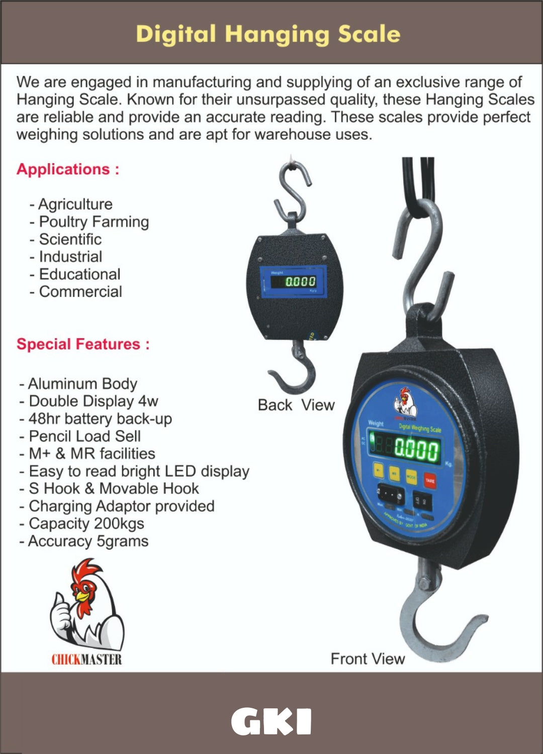 200kg/50g Dual Display Mini Crane Scale Portable Digital Hook Hanging Scale Loop Weighing Balance Green LCD Back light