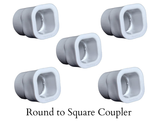 25mm Round to Square Pipe Connector Coupler (Pack of 5)-Free Delivery