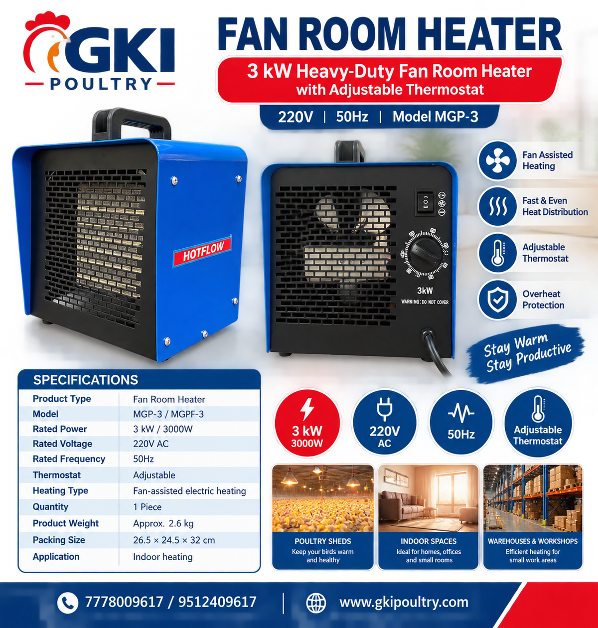 3 KW ELECTRIC ROOM HEATER -AUTOMATIC
